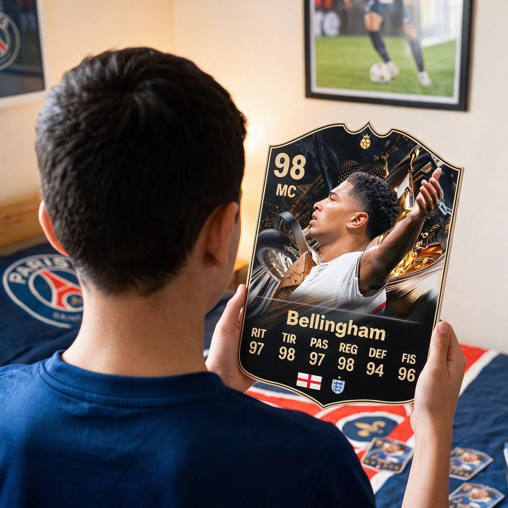 Diseño 4 — niño con la carta de Bellingham en su pieza — Regalos de Fútbol
