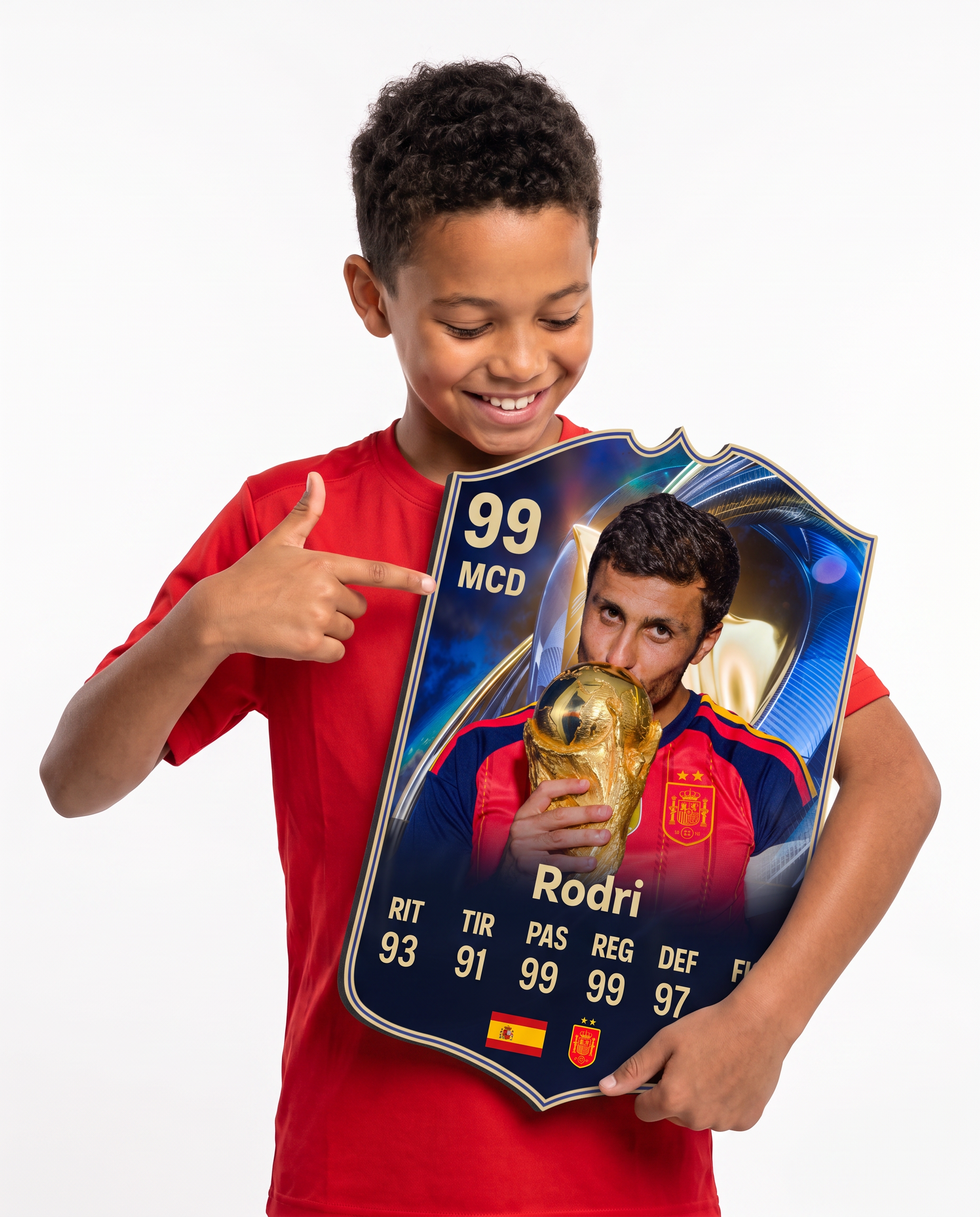 Diseño 2 — niño mostrando su carta de Rodri — Regalos de Fútbol